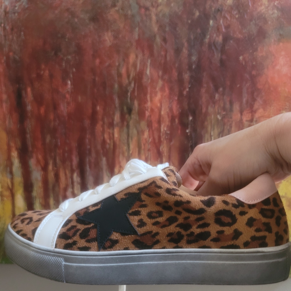 Leopard Print Sneakers with Black Star